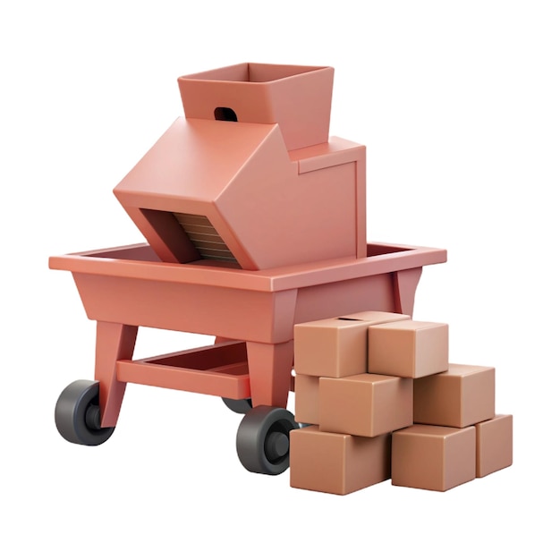 PSD a red metal cart with a stack of boxes on it