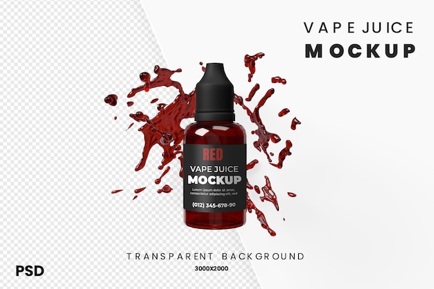 Red Modern Vape Juice or Eliquid Bottle Mockup Transparent background