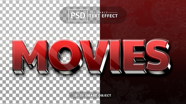 Red movies 3d text effect editable