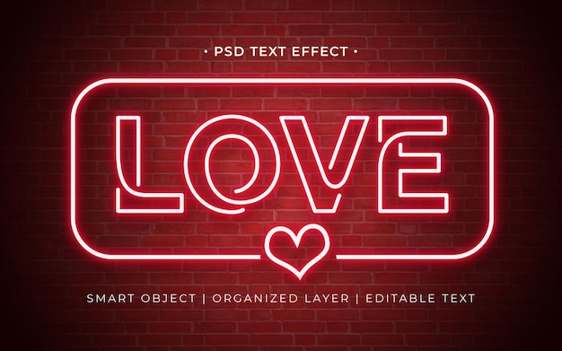 Red neon love text effect