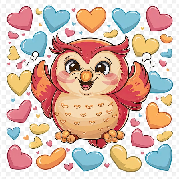 PSD a red owl with a red beak and a red heart on the top