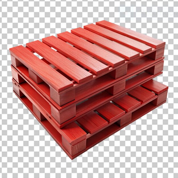 red painted wooden pallets on transparent background