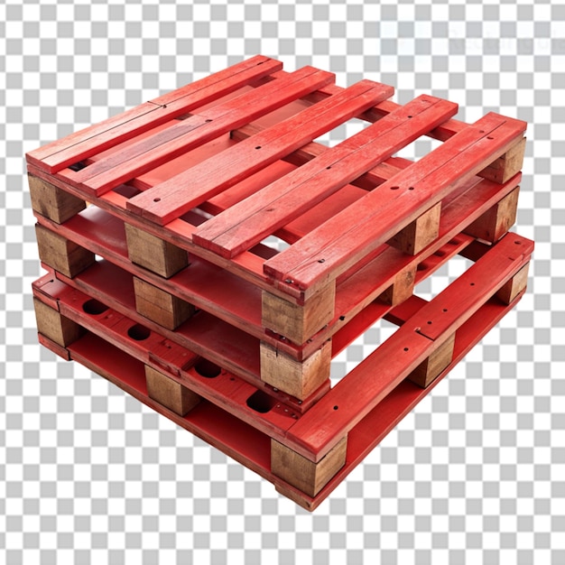 red painted wooden pallets on transparent background