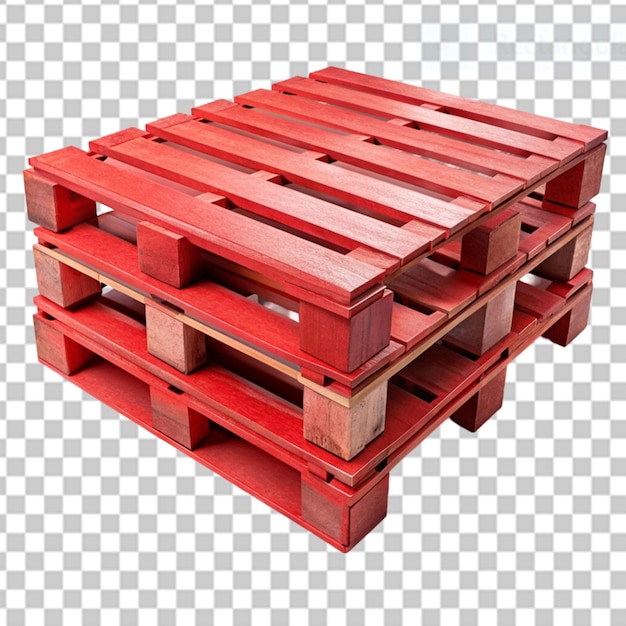 red painted wooden pallets on transparent background