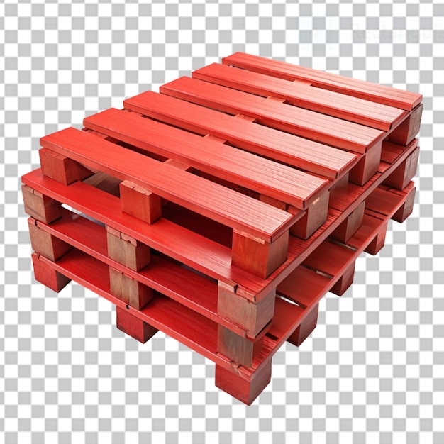 red painted wooden pallets on transparent background