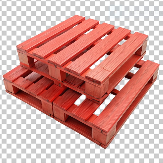 red painted wooden pallets on transparent background