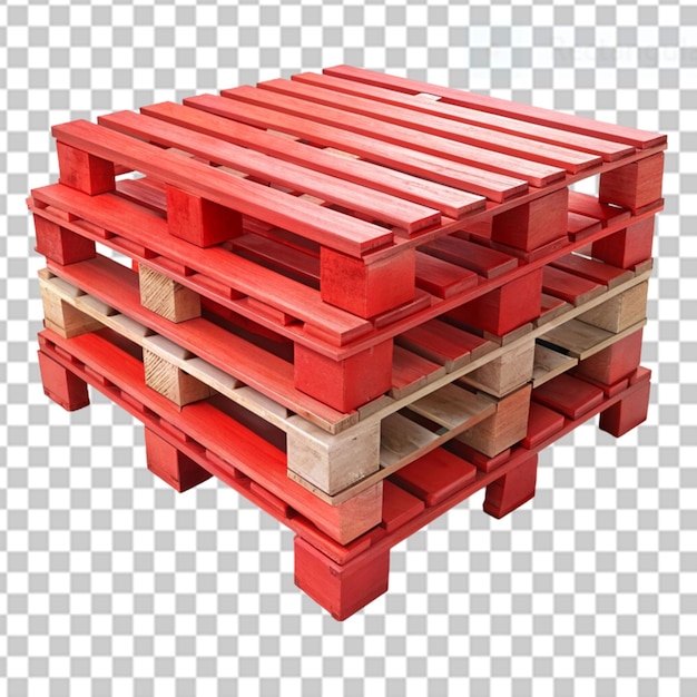 red painted wooden pallets on transparent background