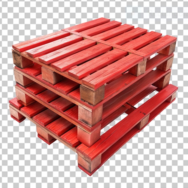 red painted wooden pallets on transparent background