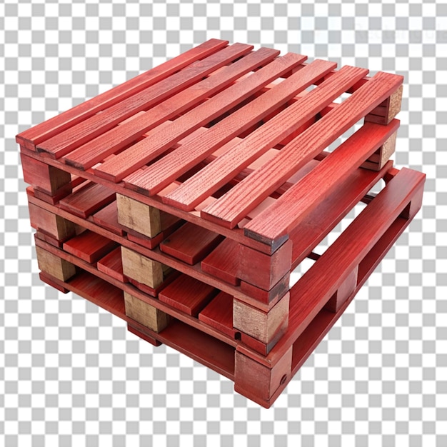 red painted wooden pallets on transparent background