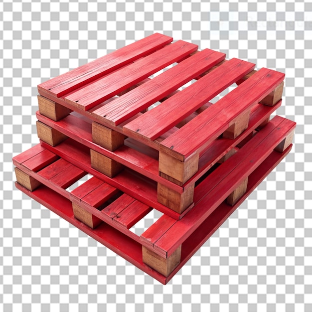 red painted wooden pallets on transparent background