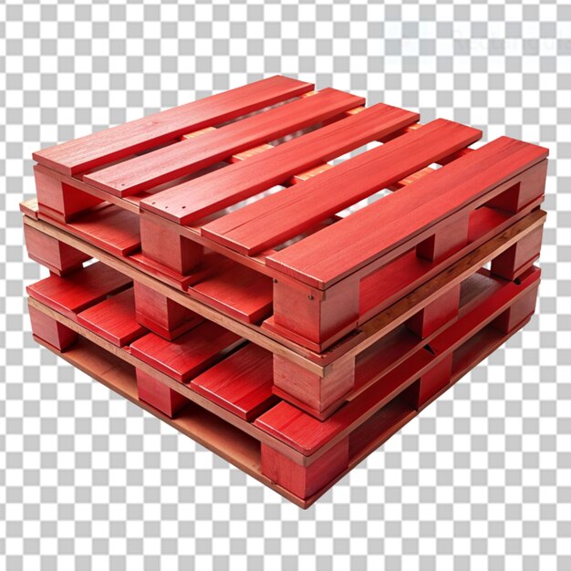 red painted wooden pallets on transparent background