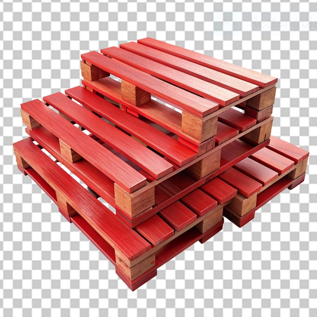 red painted wooden pallets on transparent background