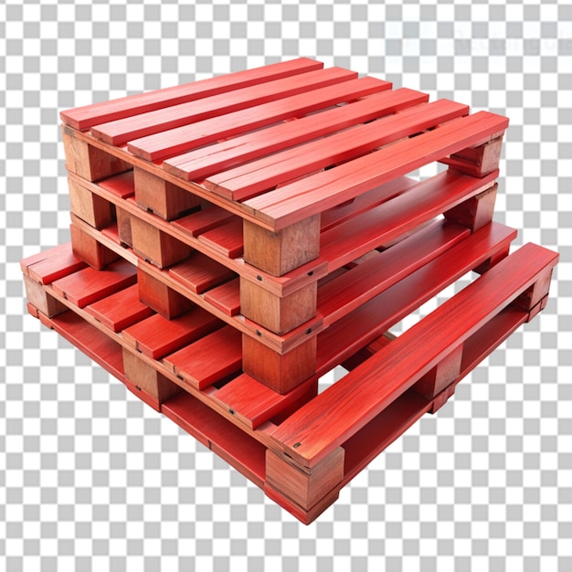 red painted wooden pallets on transparent background