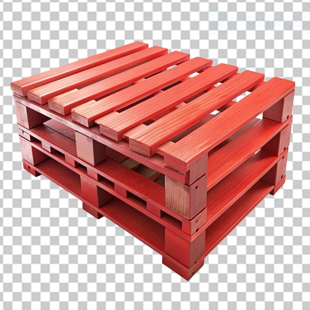 red painted wooden pallets on transparent background