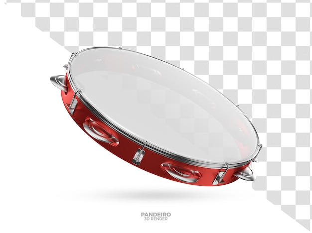 Red Pandeiro Instrument 3D Render for Brazilian Carnival