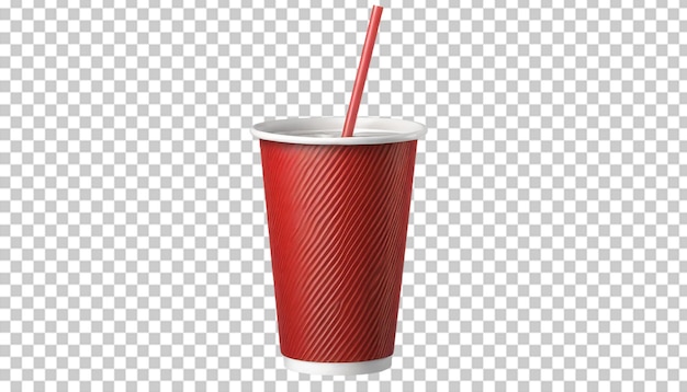 PSD red paper cup with drinking straw on transparent background