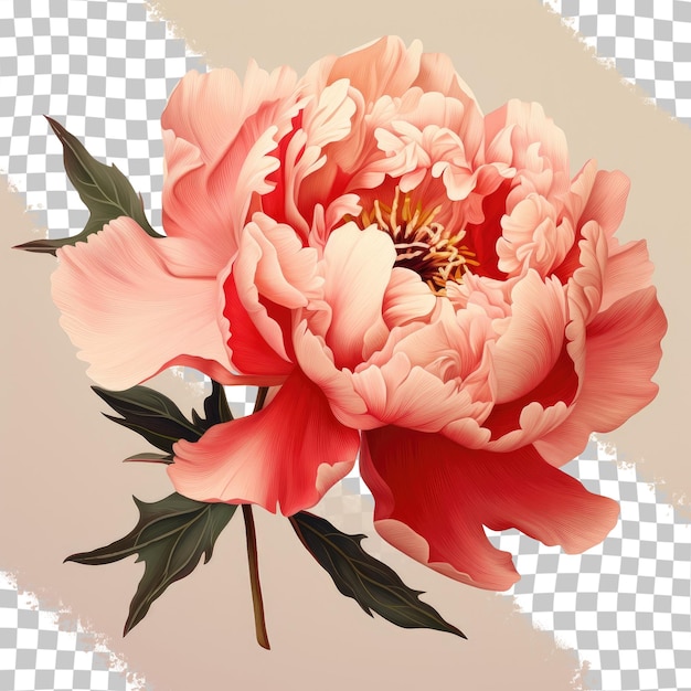 Red peony growth transparent background