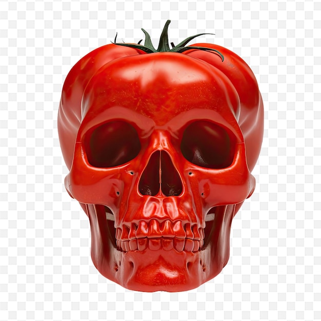 a red pepper is on a white background with a skull on it