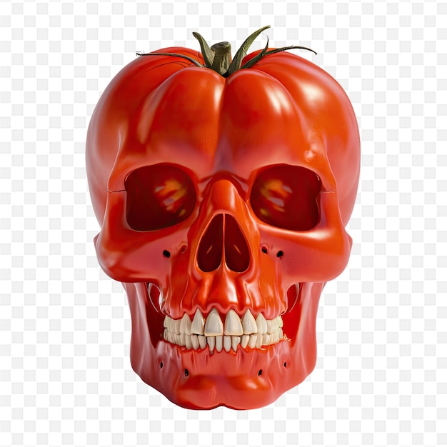 a red pepper is on a white background with a skull on it