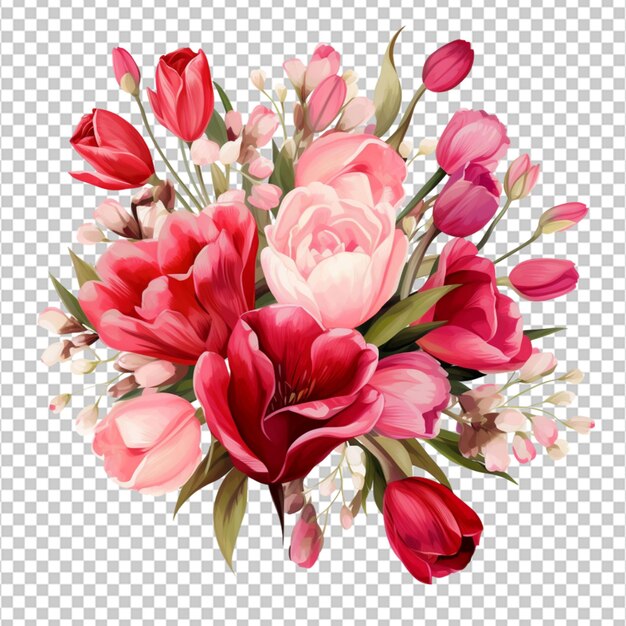 PSD red and pink flowers isolated on a white background floral arrangement bouquet of roses and tulips can be used for invitations greeting wedding on white background