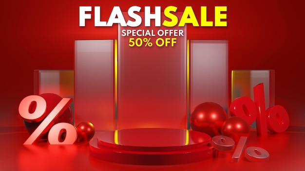 Red podium  display flash sale 3d rendering for product presentation placement