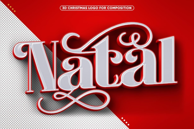 Red realistic 3d retro Christmas logo for makeup