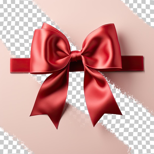 Red ribbon and bow isolated on transparent background with copy space