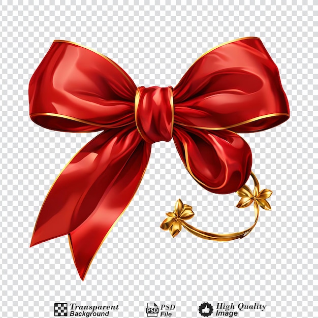 red ribbon and bow with gold isolated on transparent background