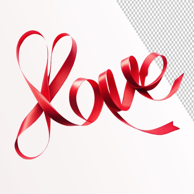 PSD red ribbon forming the word love on transparent background