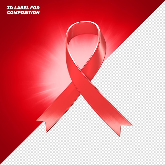 red ribbon label 3d render for composition