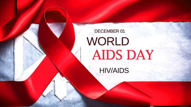 a red ribbon with the word world aids day on it