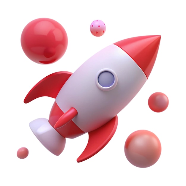 a red rocket with a red cap and a white and red rocket