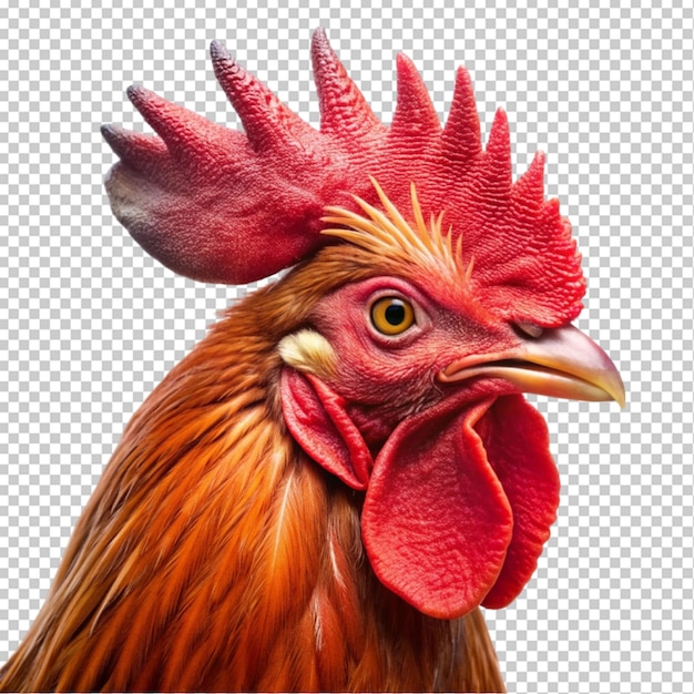 PSD red rooster head profile colorful on transparent background