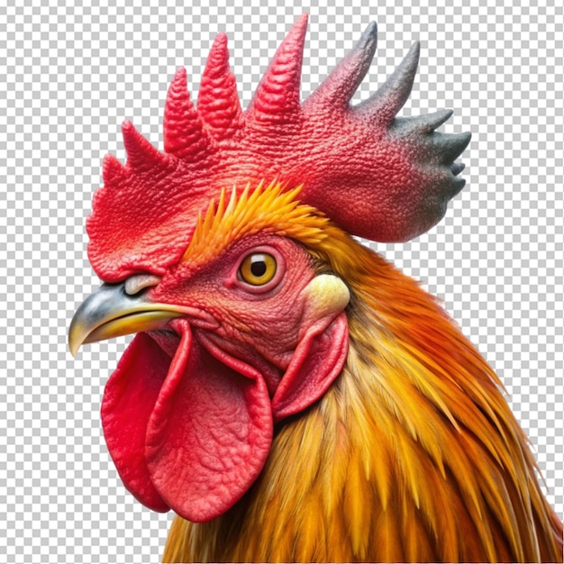 PSD red rooster head profile colorful on transparent background