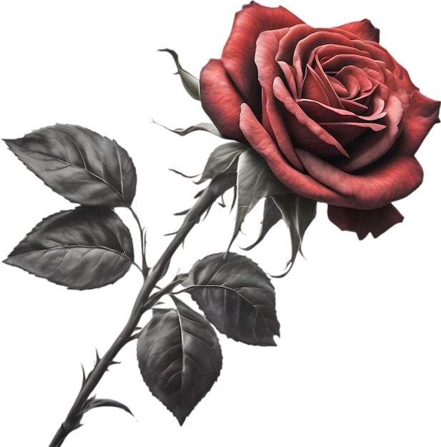 PSD red rose painting in full bloom red rose tattoo rose illustration