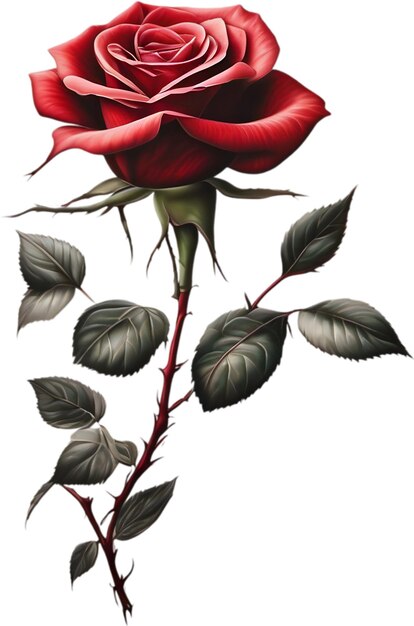 PSD red rose painting in full bloom red rose tattoo rose illustration