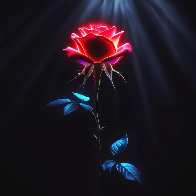 PSD a red rose with blue and red petals and a blue light behind it