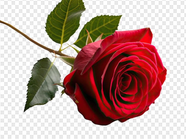 a red rose with green leaves and a green leaf