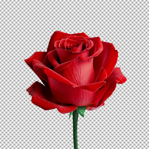 PSD a red rose with a green stem on transparent background