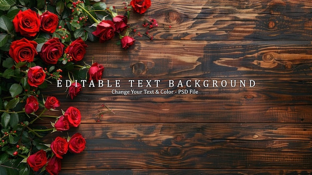 PSD red roses on rustic wooden background