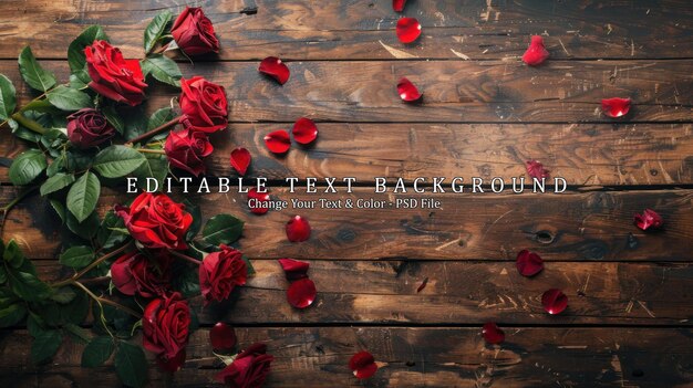 PSD red roses on wooden background