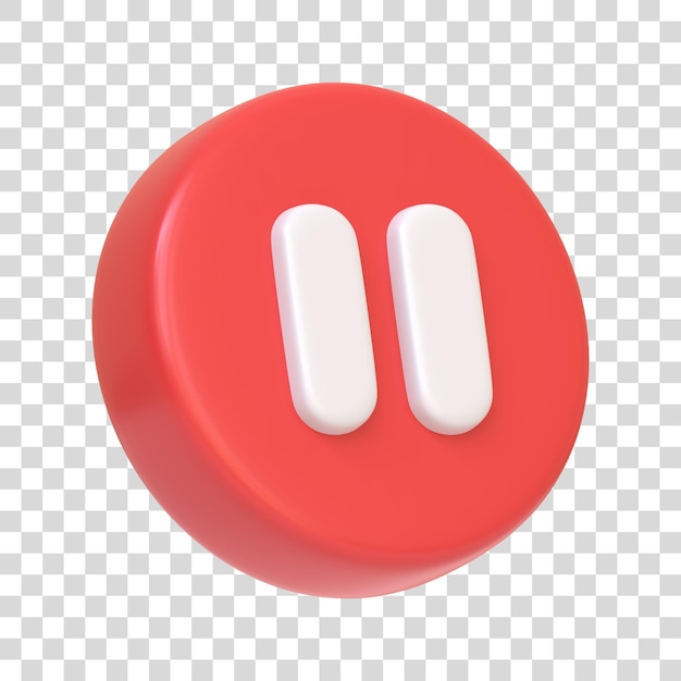 Red round pause button isolated on white background 3D icon sign and symbol 3D render illustration