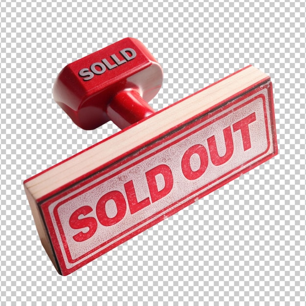 PSD red rubber stamp of sold out logo on transparent background