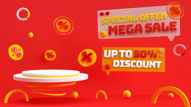 red ruby 3d editable podium for discount sale product advertising and brand identity