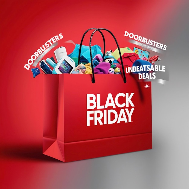 a red shopping bag with the words black friday sale on it