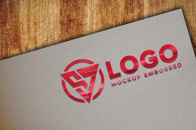 Red sign logo mockup design on gray paper texture