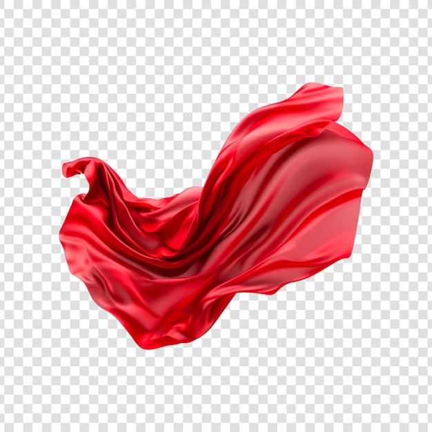 Red silk fabric flying isolated on a transparent background