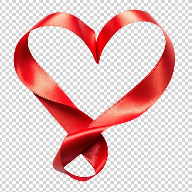 PSD red silk ribbon in the shape of a heart isolated on transparent background