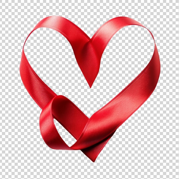 PSD red silk ribbon in the shape of a heart isolated on transparent background