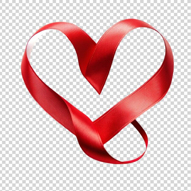 PSD red silk ribbon in the shape of a heart isolated on transparent background